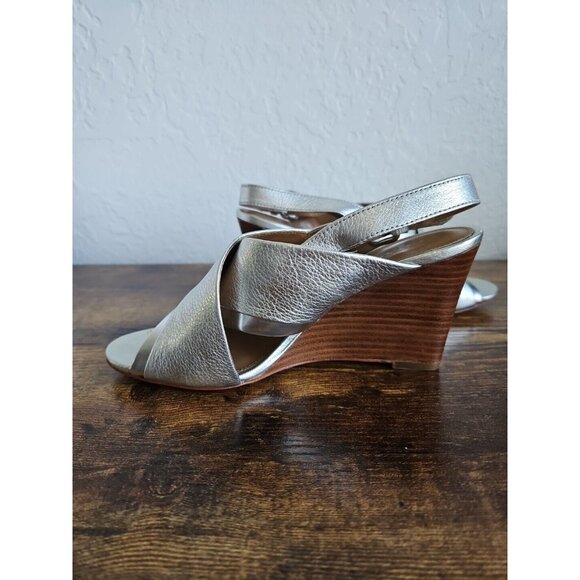 COACH New York Randy Silver Wedge Sandles SZ 6 Sling back holidays party Barbie - Picture 3 of 13
